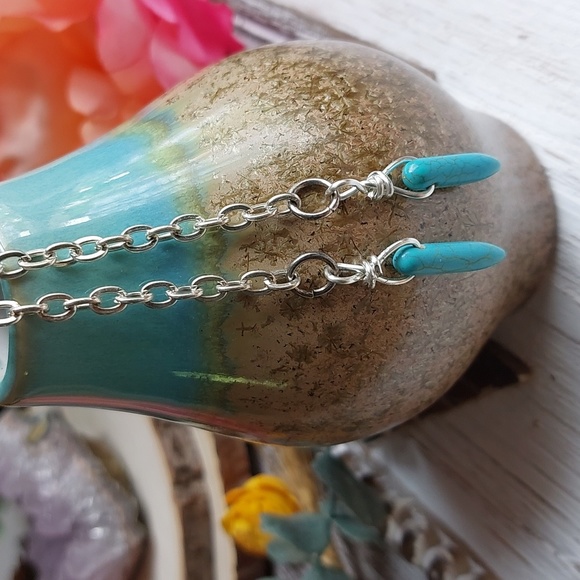 Turquoise Magnesite Earrings Artisan made Boho jewelry - Picture 9 of 9